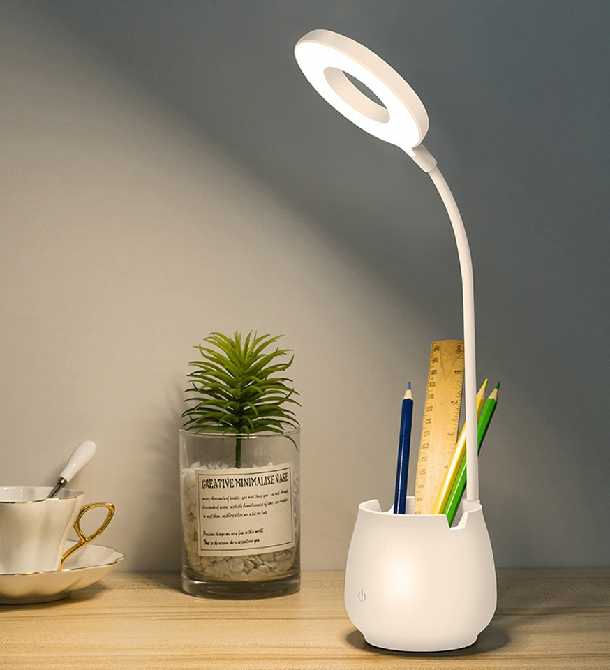 LED Night Lamp With Pen Holder USB Power White Lamp It Up