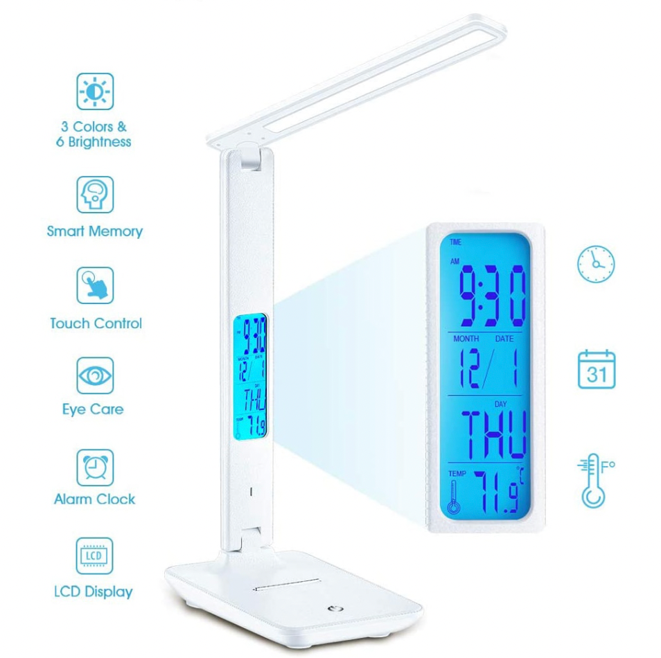 Time temp display USB rechargeable lamp